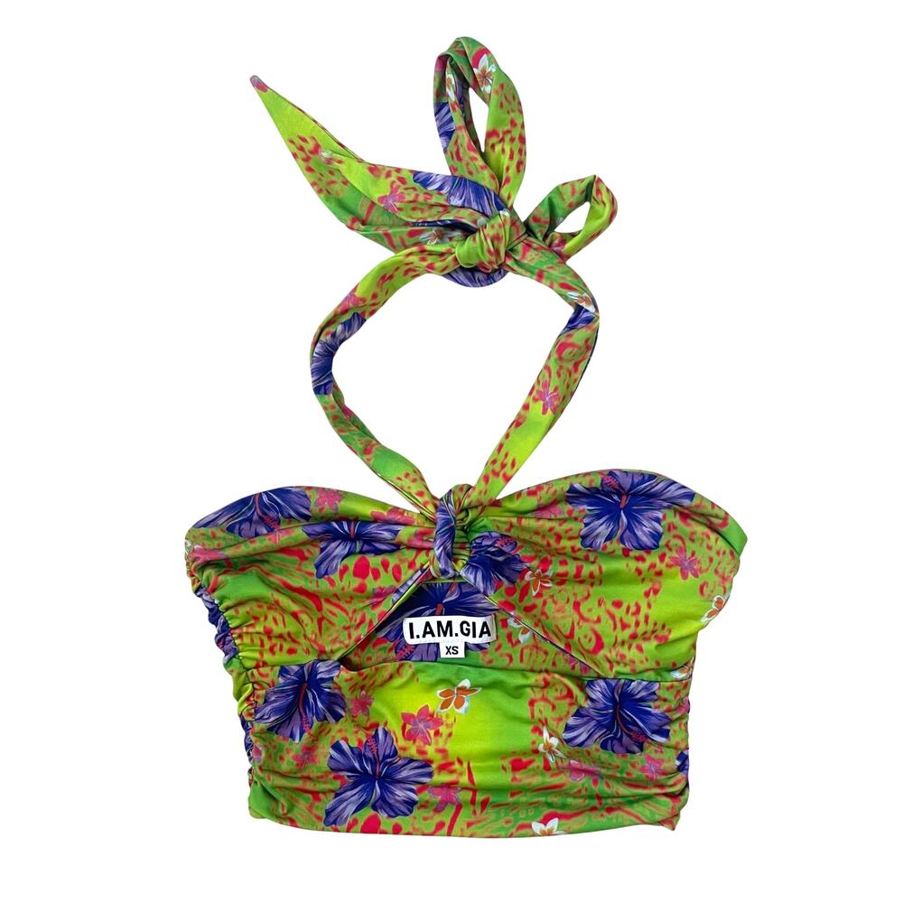 I.AM.GIA Tropical Halter Top - Green Purple Pink - Size XS - Picture 3 of 7